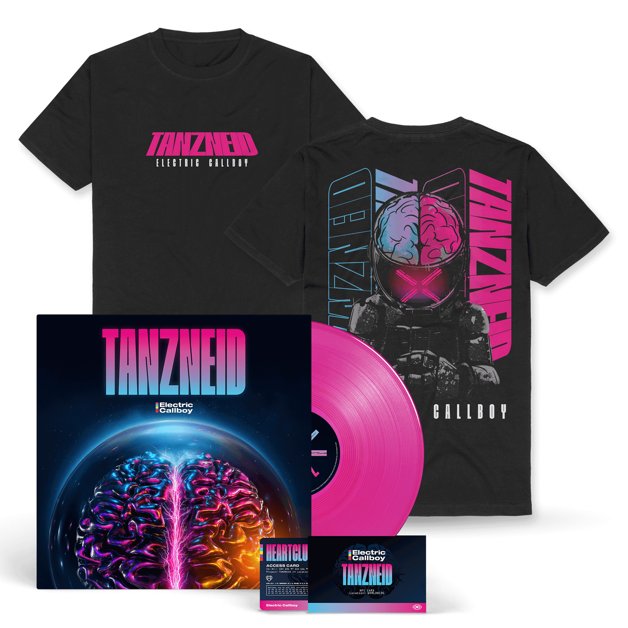 Electric Callboy TANZNEID Ltd. Transp. Neon Pink LP & NFC-Fancard + T-Shirt black 442239